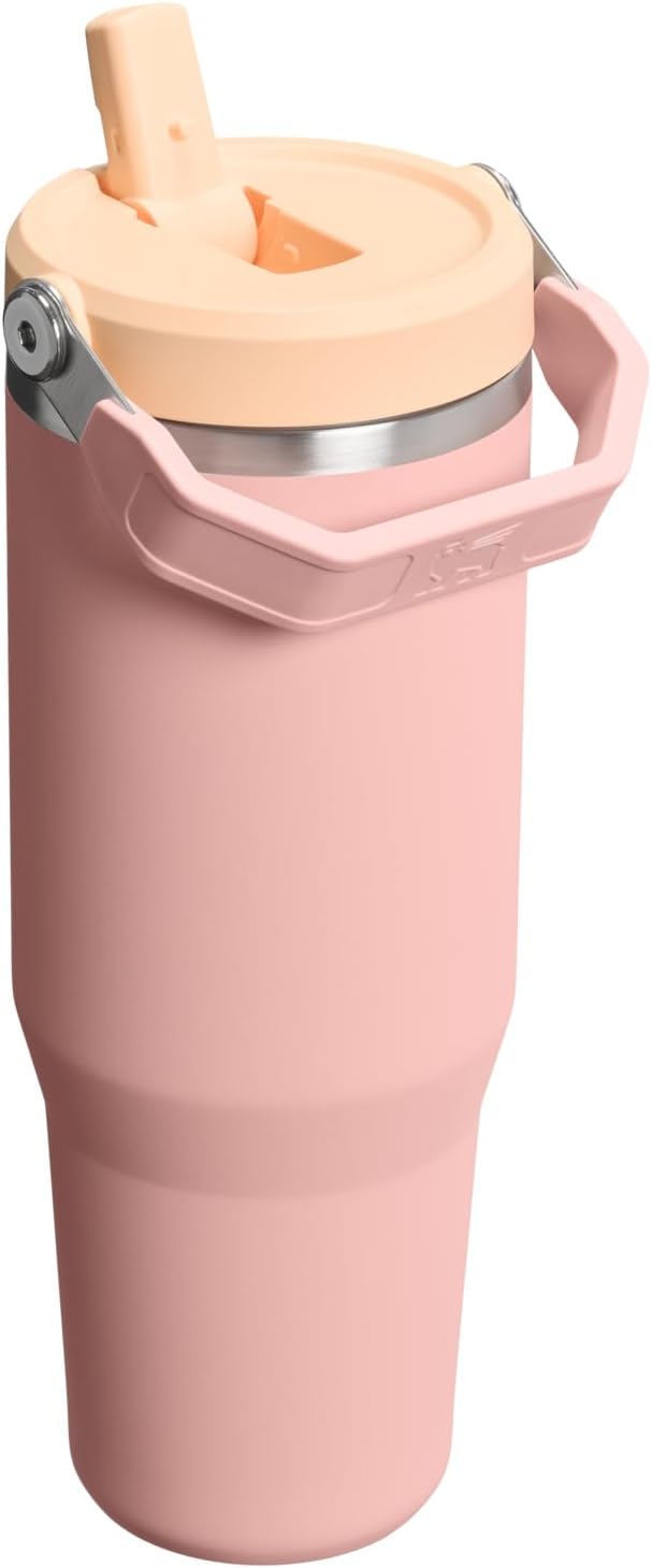 STANLEY IceFlow 2.0 Flip Straw Tumbler with Handle 30 oz | Twist On Lid and Flip Up Straw | Leak Resistant Water Bottle | Insulated Stainless Steel | BPA-Free | Peach Rose