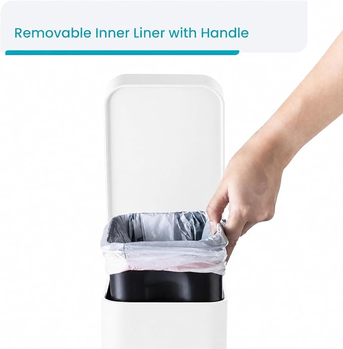 Home Zone Living 1.3 Gallon Small Bathroom Trash Can with Lid and Step Pedal, Stainless Steel Wastebasket with Slim Design for Home and Office, Matte White, 5 Liters