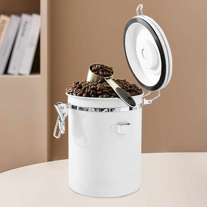 Coffee Canister with Airtight Lids, DSIOHFEI 18oz Stainless Steel Kitchen Food Storage Container for Coffee Beans, Grounds, Sugar, Flour, Tea, with Scoop and Date Tracker, Coffee Bar Decor Accessories