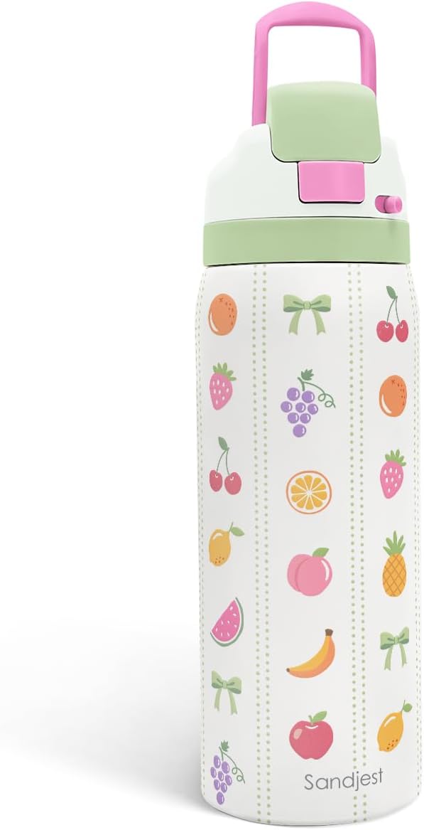 Fruits Stainless Steel Water Bottle, Vacuum Insulated, Push-Button Lid, 32 oz, Gifts for Women Girls Friends Teens Birthday Christmas