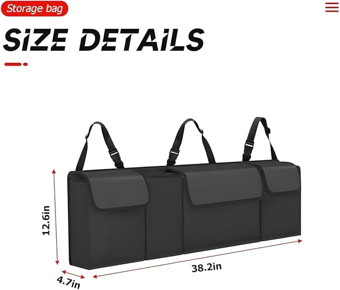 Car Trunk Organizer with Lid, Backseat Hanging Storage Bag with 4 Pockets & 3 Adjustable Straps, Waterproof PVC Collapsible Cargo Bag, Car Interior Accessories for Auto SUV MPV