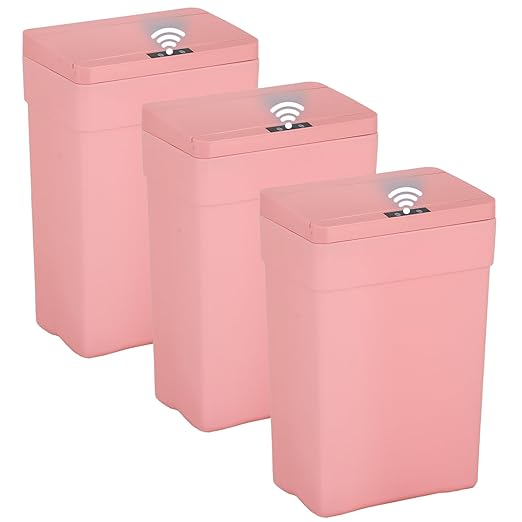 BestOffice 13 Gallon Trash Can Automatic Kitchen Trash Can Touch Free High-Capacity Garbage Can with Lid for Bedroom Bathroom Home Office 50 Liter (Black, 1) (3, Pink)