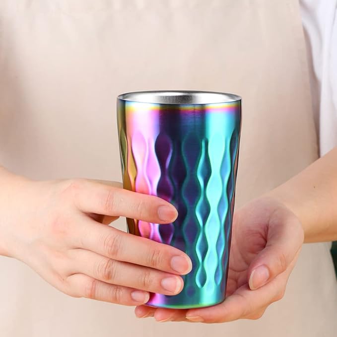 10oz Stainless Steel Cup Set, 6Pcs Double Wall Metal Cup，Vacuum Stackable Insulated Portable Drinking Tumblers Unbreakable Glasses，for Home Outdoor Restaurant (Rainbow Color)