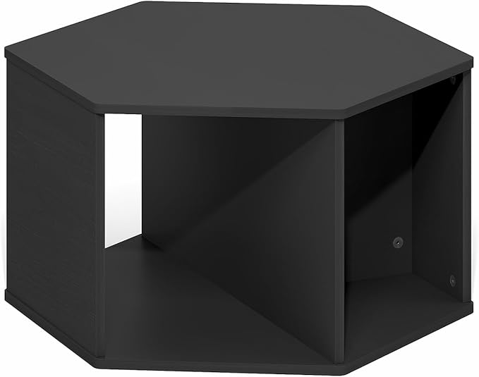 Furinno Simple Design Coffee Table, Hexagon Modern Center Table with Open Shelf, Vertical or Horizontal Side Table, for Living Room, Bedroom, Home Office, Americano