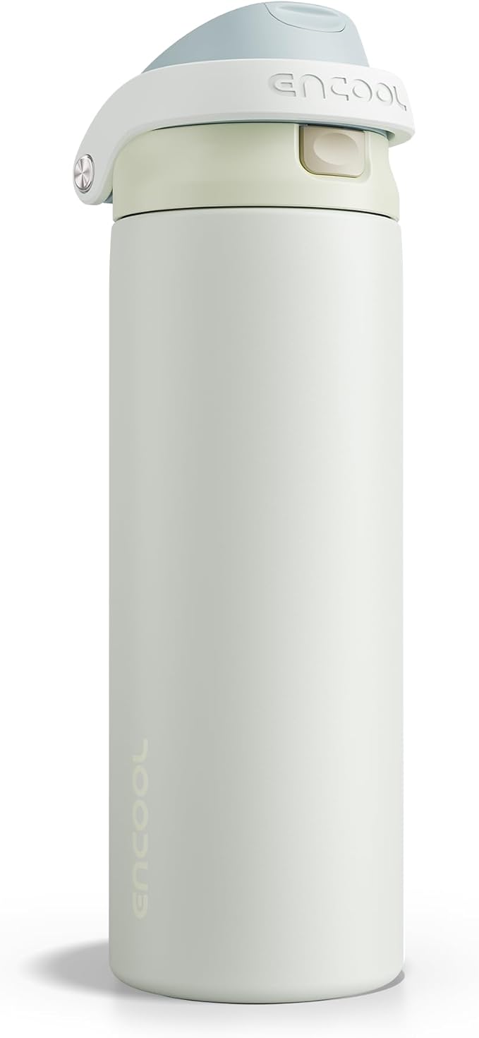 ENCOOL Leakproof Insulated Water Bottle with Straw Dual-Sip Water Bottle Bag-Safe Design for Work, Commute & Gym – Keeps Drinks Cold All Day, 24 oz, Cloud-Hill White