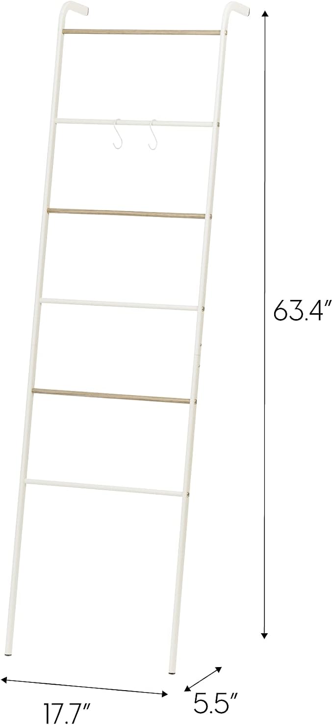 IRIS USA Clothing Rack, Blanket or Garment Ladder, Easy to Assemble, Standing Metal Sturdy Garment Rack, Small Space Storage Solution, Modern Versatile Design, Long-Term Durability, Ladder, White