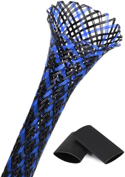 25ft - 1/4 Inch Cable Management Sleeve Protector,Wire Loom PET Expandable Wire Sleeving for Office TV Computer Home Theater Engine Bay Cord Organizer,Protect Cables from Pet Cat Dog Chewing,BlackBlue