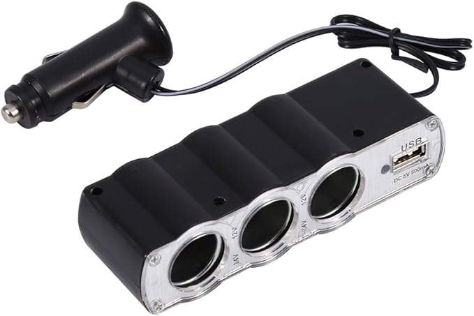 EBTOOLS Cigarette Lighter Socket Splitter, 3 Socket Car Cigarette Lighter Socket Splitter DC Power Charger Adapter with USB Socket