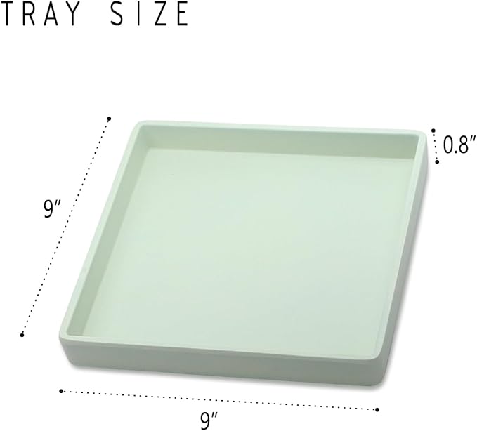 Small Square Tray (9 inch) 3 Pack, Durable Green Tray for Desserts & Organization, Lightweight for Coffee, Drinks, Party, Seasoning, Perfume and Display.