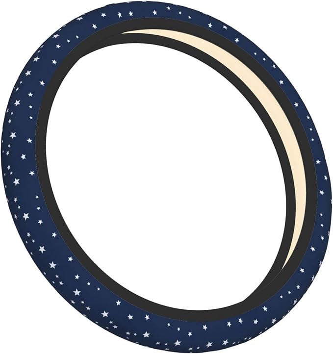 Stars Navy Blue White Car Steering Wheel Cover, 15 Inch Steering Wheel Cover Stylish Decor for Most Cars