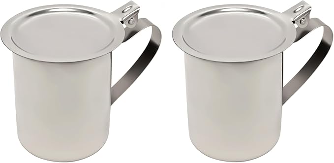 Stainless Steel Creamer Dispenser with Handle, 10 oz, Flat Lid Stackable, Mirror Finish (2, Stackable Server)