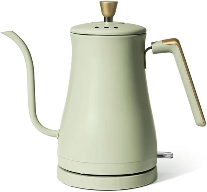 Electric Gooseneck Kettle 1 Liter 1200W, Stainless Steel, Pour Over Coffee Tea, Auto Shut-Off, 360° Cordless Power Base (Sage Green)