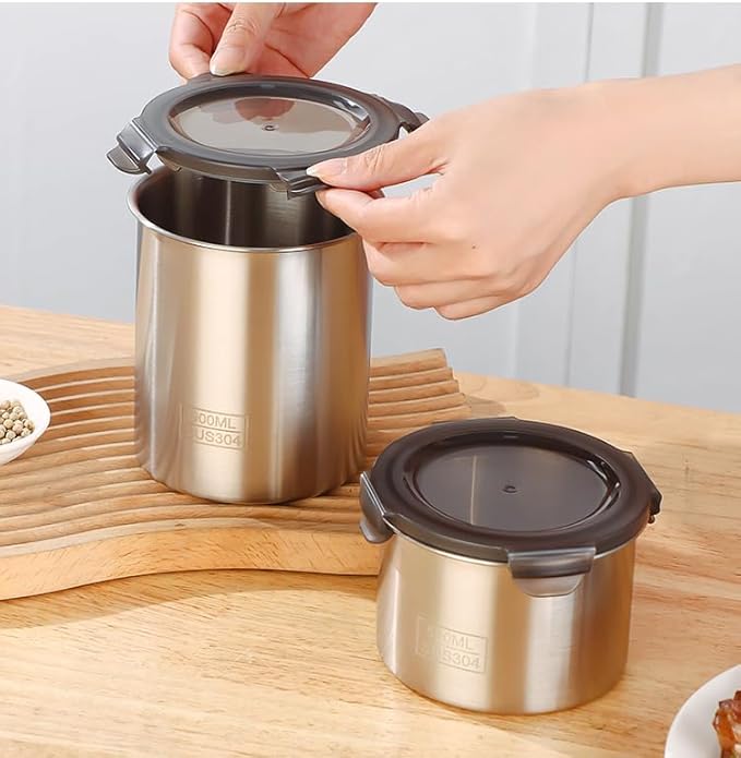 Stainless Steel Vacuum Seal Coffee Canister With Clear Lid, Airtight Food Storage Container With Locking Clamp for Coffee Beans, Tea, Cereal, Nuts (304 Steel With Clear Lid, 30 fl oz / 900ml)