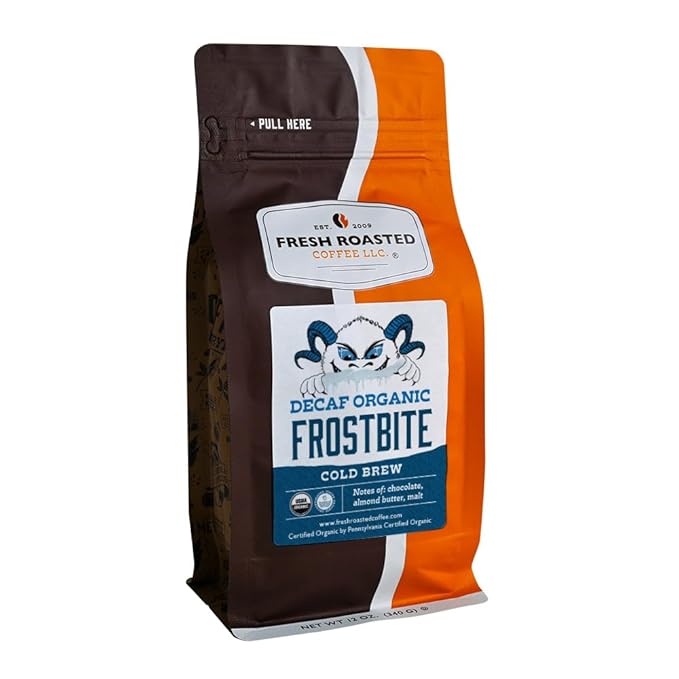 Fresh Roasted Coffee, Organic Decaf Frostbite Cold Brew | Mold & Myco 3rd Party Tested | 12 oz, Medium Roast, Kosher | Whole Bean