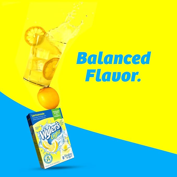 Wyler's Light Singles To Go Powder Packets, Water Drink Mix, Lemonade, 12 Boxes, 8 Servings per Box, 96 Total Servings
