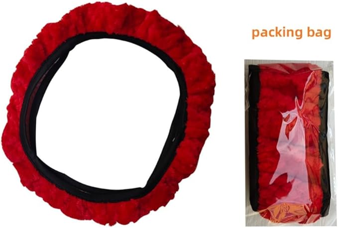 15 Inch Soft Dot Plush Steering Wheel Cover Anti-Slip Comfortable Winter Grip Universal Fit for Most Car Truck Vehicle SUV (Red)