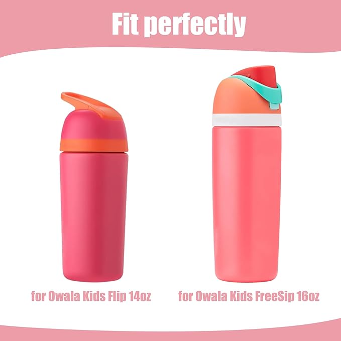 Mity rain 2PCS Protective Boot Compatible with Owala Kids Water Bottle 16 oz &14 oz, Silicone Boot Accessories for Owala Kids FreeSip 16oz & Flip 14oz (Raspberry)