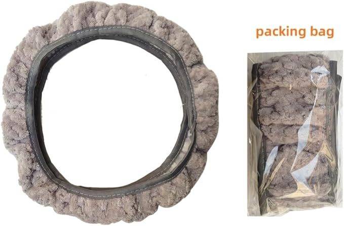 15 Inch Soft Dot Plush Steering Wheel Cover Anti-Slip Comfortable Winter Grip Universal Fit for Most Car Truck Vehicle SUV (Gray)