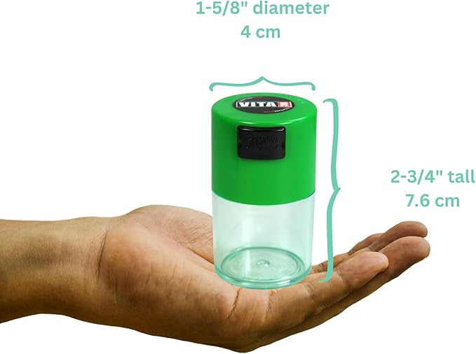 Vitavac - 5g to 20 grams Airtight Multi-Use Vacuum Seal Portable Storage Container for Dry Goods, Food, and Herbs - Green Clear