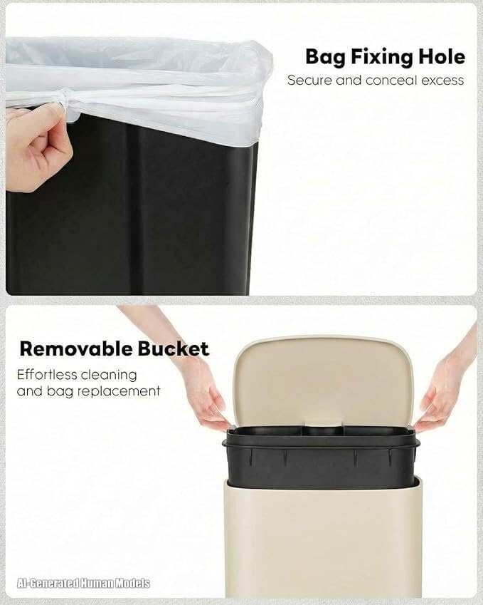 ComfyCorner 13.2+1.3 Gallon Trash Can Combo Set, Stainless Steel Garbage Bin with Pedal, Removable Inner Waste Bucket, Anti-Fingerprint, Soft-Close Locking Lid Dustbin for Kitchen, Bathroom, Office