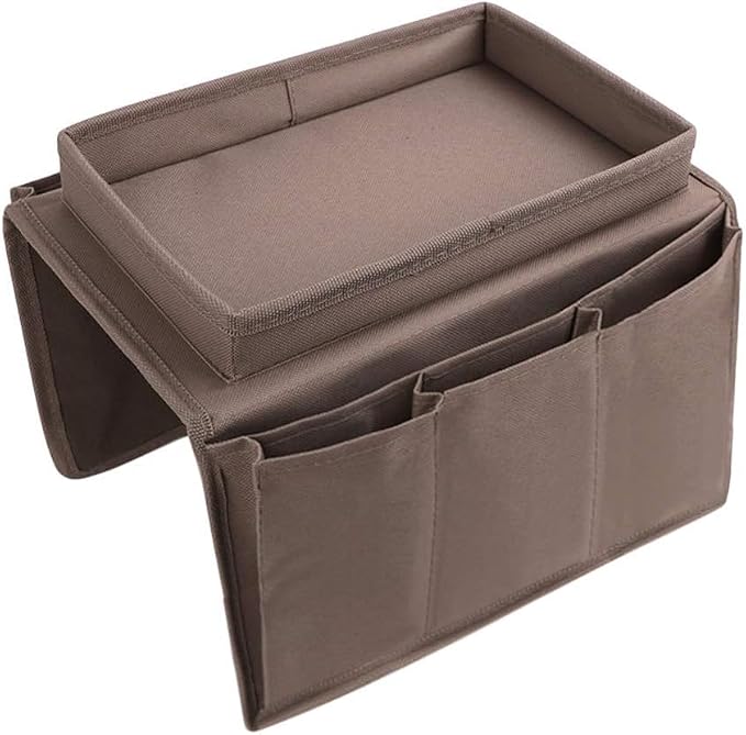 Sofa Armrest Organizer with Cup Holder No-Slip Couch Sofa Armrest Organiser Couch Remote Caddy Control Holder with 1 Large Pockets and 3 Small Pockets for TV Remotes Cellphone Magazines Ipad Drinks
