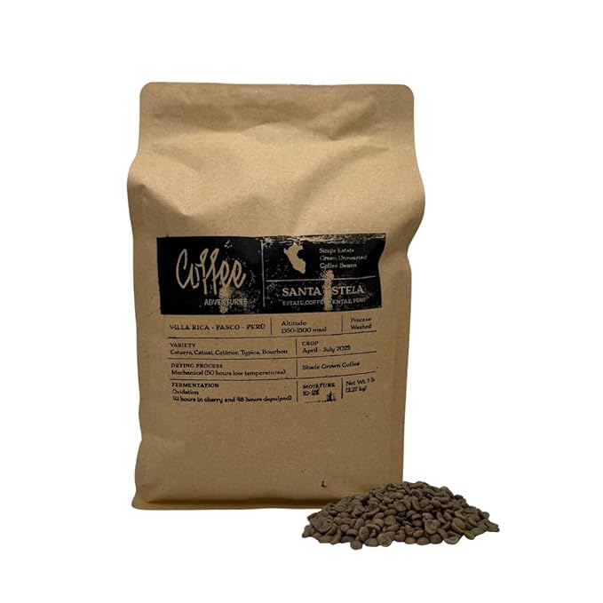 Coffee Adventures Green Unroasted Coffee Beans From Peru - Finca Santa Estela Single Estate Blend - Caturra, Catuaí, Catimor, Typica, Bourbon Blend - Direct Trade Green Coffee Beans for Coffee Roaster | 5 lb