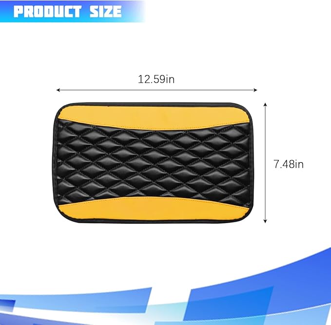 Car Center Console Cover, Comfortable PU Leather Vehicle Armrest Storage Box Cushion Pad, Anti-Scratch Automotive Interior Arm Rest Cover Protector, Universal for Truck SUV Sedan (Yellow)