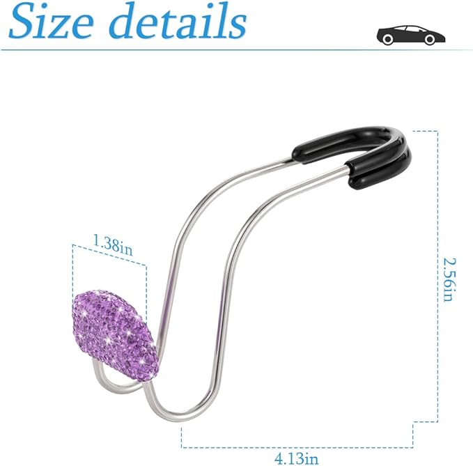 AUCELI Car Headrest Hook, 2 Pack Bling Backseat Organizer Hanger for Purse Clothes Grocery Bag, Rhinestones Auto Headrest Storage Holder, Universal Car Seat Accessories for Most Vehicle (Purple)