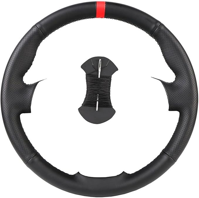 Custom Microfiber Leather Steering Wheel Cover fit for 1998-2005 206, 206 SW, 206 CC - Slip-On Design(B-Black thread)