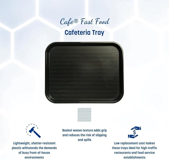 Carlisle FoodService Products Fast Food Cafeteria Tray 14" x 18", Durable Polypropylene with Slip-Resistant Surface, Stackable for Cafes and Schools, BPA-Free, Black