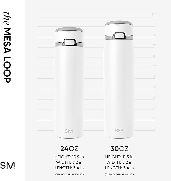 Simple Modern Mesa Loop Water Bottle with Covered Straw and Handle | 24oz Cup Holder Friendly Insulated Stainless Steel Bottles for Travel, Sports and School | Winter White