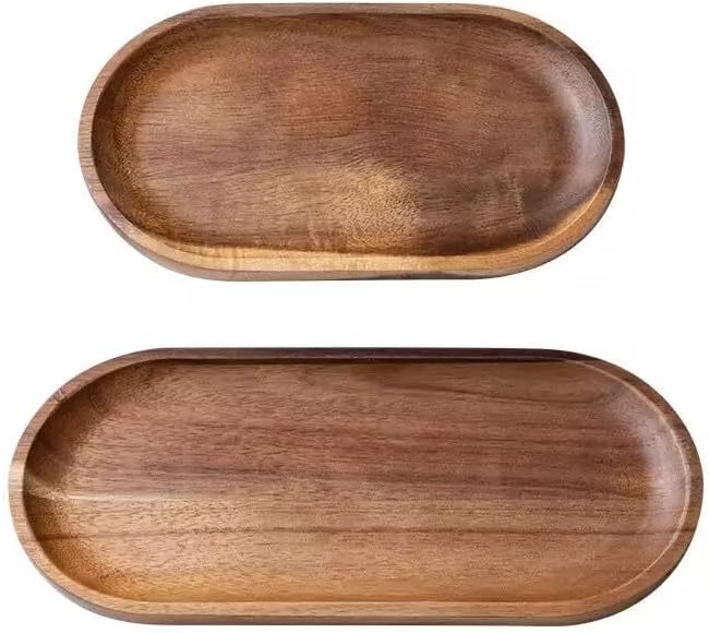 2 Pack Solid Wood Serving Platters and Trays of Natural Wood with Edge,Rectangular Avoid Sliding and Spilling Food (Walnut Trays x 2Pack)