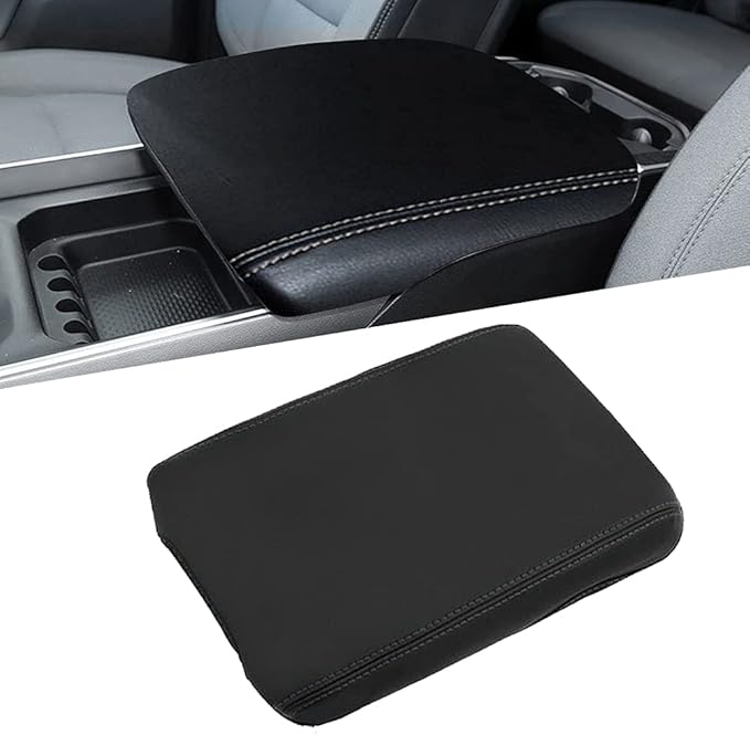 sportuli Center Console Cover Anti-Scratch Leather Armrest Pad Replace for 2019-2024 2025 Dodge RAM 1500 2500 3500, for All Makes & Models with Bucket Seats (Black Stitches)