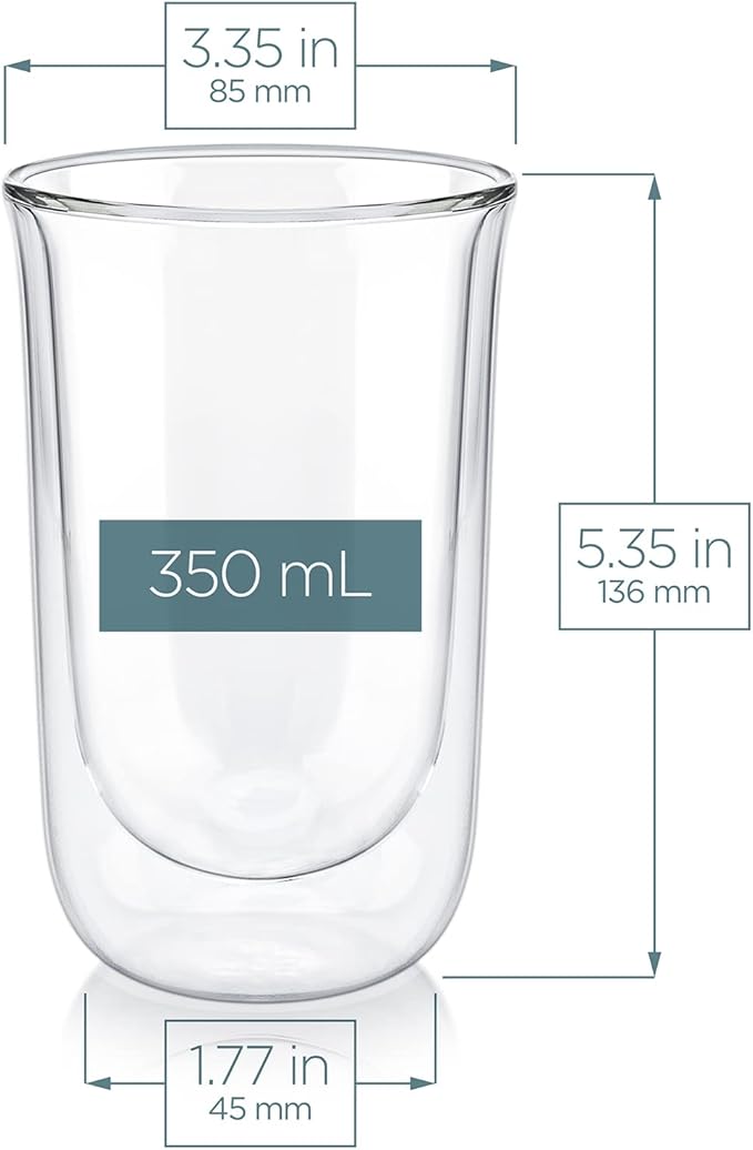 Teabloom Tulip Insulated Glasses for Tea, Coffee and other Beverages - Double Walled Borosilicate Glass Keeps Drinks Hot/Cold, 12 oz (Set of Two)