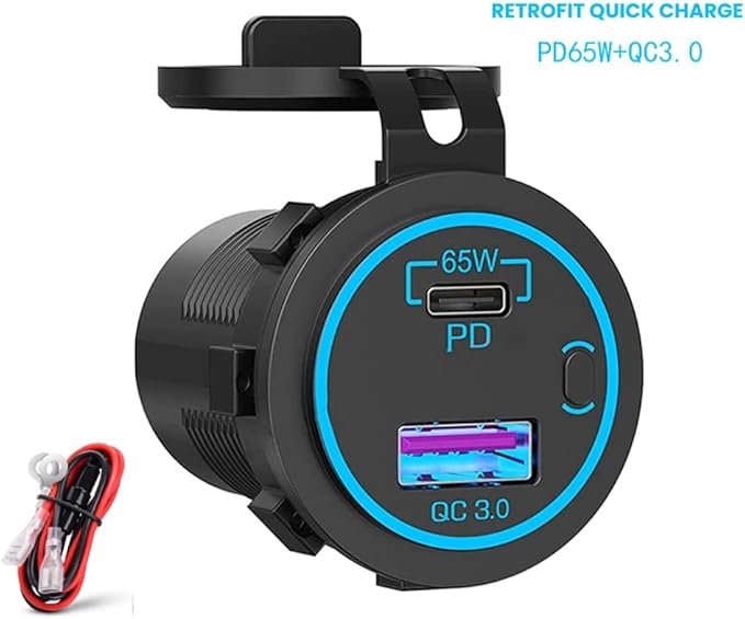 USB Outlet for Laptop USB C Car Charger Socket PD 12V Multi Port Outlet Waterproof Adapter for Car Boat Truck, Black, 500356290