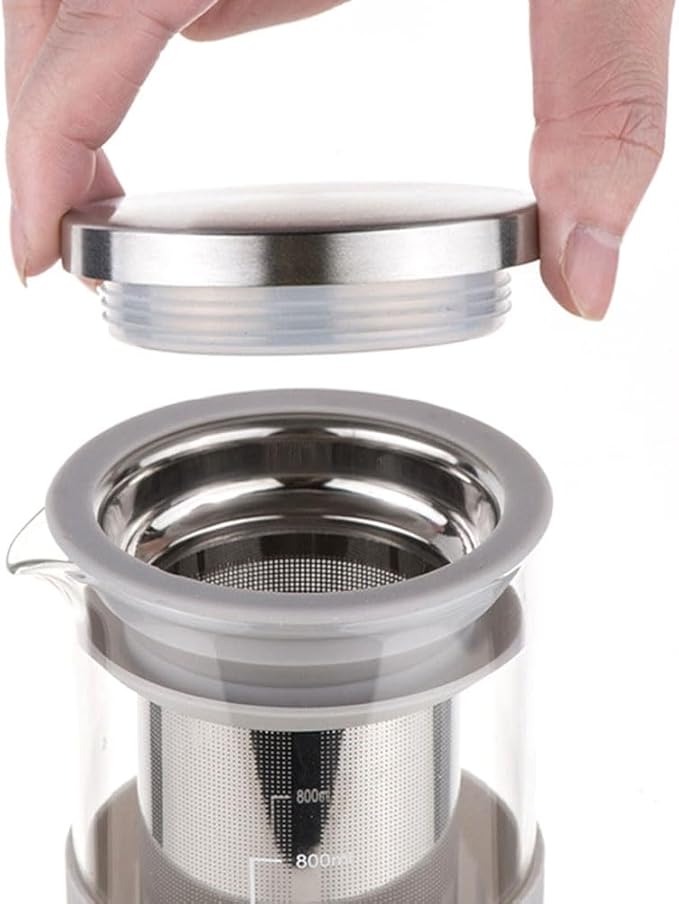 Portable Airtight Cold Brew Iced Coffee Maker Tea Infuser -800ml Cold Brew Coffee Kettle Brewing Glass Carafe Pitcher Easy to Use