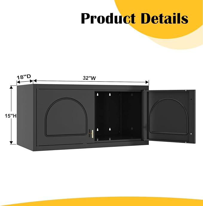 SteeLoong Wall Storage Cabinet,Metal Bathroom Wall Mounted Cabinet,15 Inch Black Armoire Wardrobe Closet Storage Cabinets for Basement,Livingroom Home Office