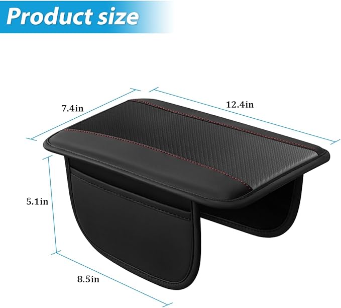 Mandark Car Center Console Cover with 2 Storage Bags, Auto Interior Arm Rest Storage Box Pad Accessories, Carbon Fiber Leather Vehicle Armrest Cushion, Universal for SUV, Truck, RV (Black)