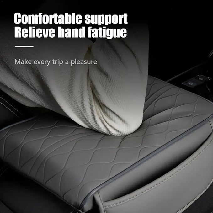 OUTMX Car Center Console Cushion for Mercedes Benz W204 C200 C300 2008-2013 2014, Nappa Leather Memory Foam Armrest Cover with Side Storage Pockets, Auto Elbow Support Pad 1pc,Black