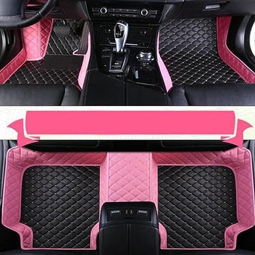 Custom Making Car Floor Mats Compatible for 2000-2025 All Mode Sedan SUV Sports Car Full Coverage Cute Pads Protection Non-Slip Leather Floor Liners (Black+Pink Edge)