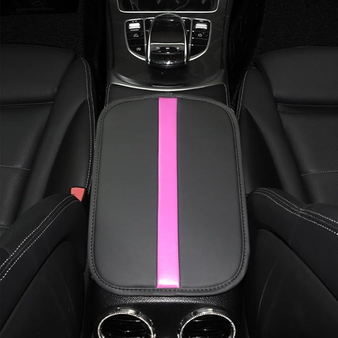 Car Armrest Seat Box Mat, PU Leather Center Console Cover, Universal Waterproof Car Interior Accessories, Arm Rest Box Protector Cushion Pad for Most Vehicle (Purple)