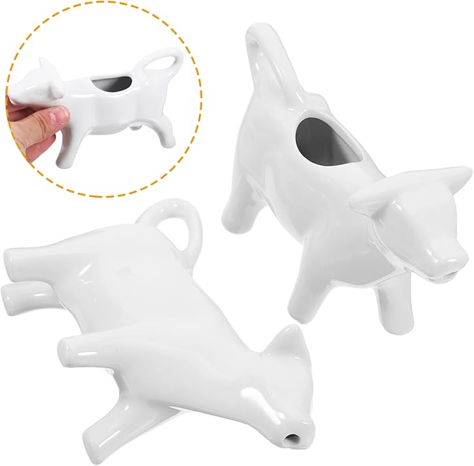 DOITOOL 2pcs Mini Cow Creamer Coffee Tea Milk Syrup Dressing Server with Handle White Porcelain 40ML