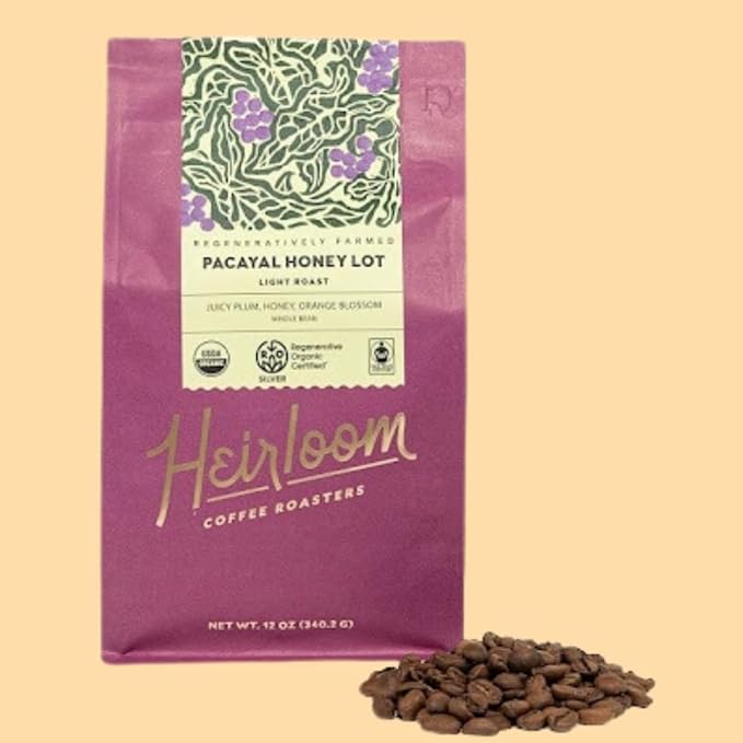 Heirloom Coffee Roasters - Pacayal Honey Lot - Light Roast - Whole Bean Coffee - 100% Regenerative Organic Certified, 12oz