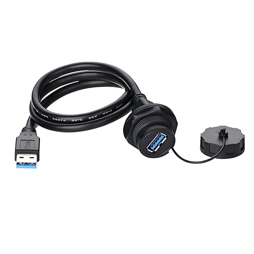 CNLINKO USB 3.0 Connector with 2M Cable, Type A Female Panel Mount Receptacle Socket Male Plug Outdoor Waterproof IP67 Industrial Data Power Connector