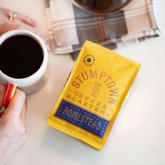 Stumptown Coffee Roasters, Medium Roast Whole Bean Coffee, 100% Arabica Coffee - Homestead Blend 12 Ounce Bag with Flavor Notes of Milk Chocolate, Cherry and Orange