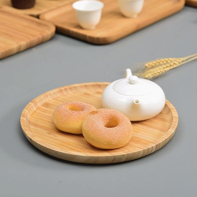 Round Bamboo Tray, Wood Serving Tray, Wooden Platter, Wood Charcuterie Board, Decorative Tray for Coffee Table, 7.9 inch
