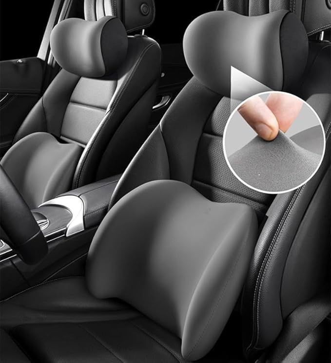 Car Headrest & Lumbar Support Cushion, Ergonomic Car Seat Headrest & Lumbar Cushion, Car Lumbar Support Pillow and Car Neck Pillow Kit for Office Chair, Truck, Wheelchair (Grey)