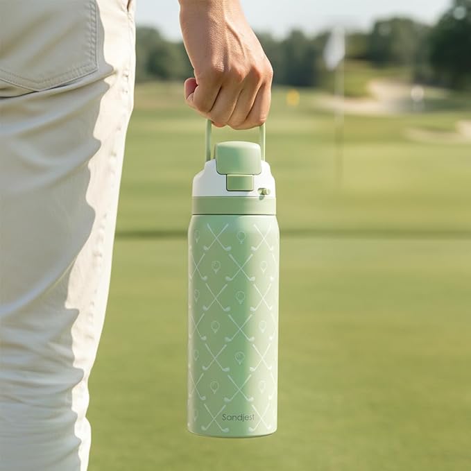 Golf Insulated Stainless Steel Water Bottle with Straw for Sports and Travel, 32oz, Gifts for Golf Lover Women Girls Friends Teens Birthday Christmas