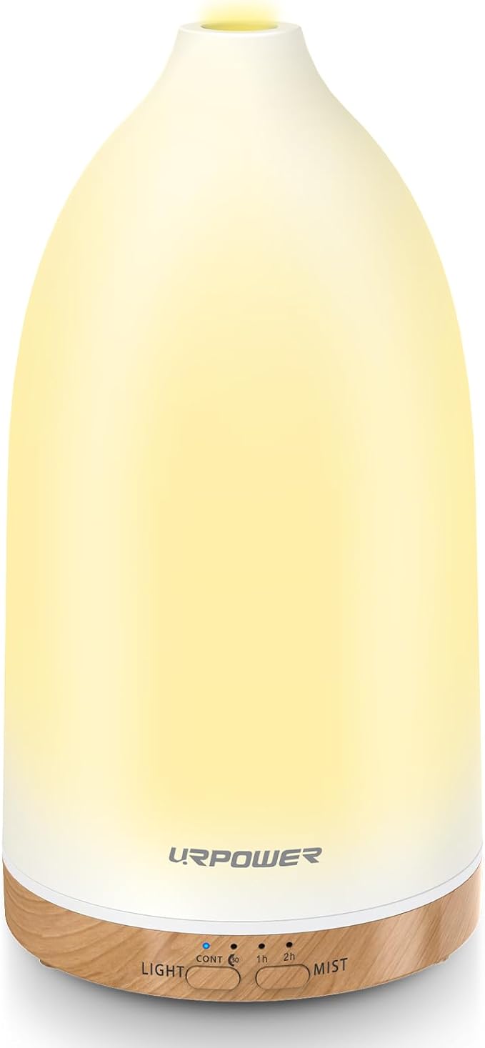 URPOWER Essential Oil Diffuser with 7 LED Color Changing Lights, Timer & Auto-Off - Ultrasonic Aromatherapy Fragrant Oil Humidifier Vaporizer Scent Diffusers for Home, Bedroom, Office, Yoga