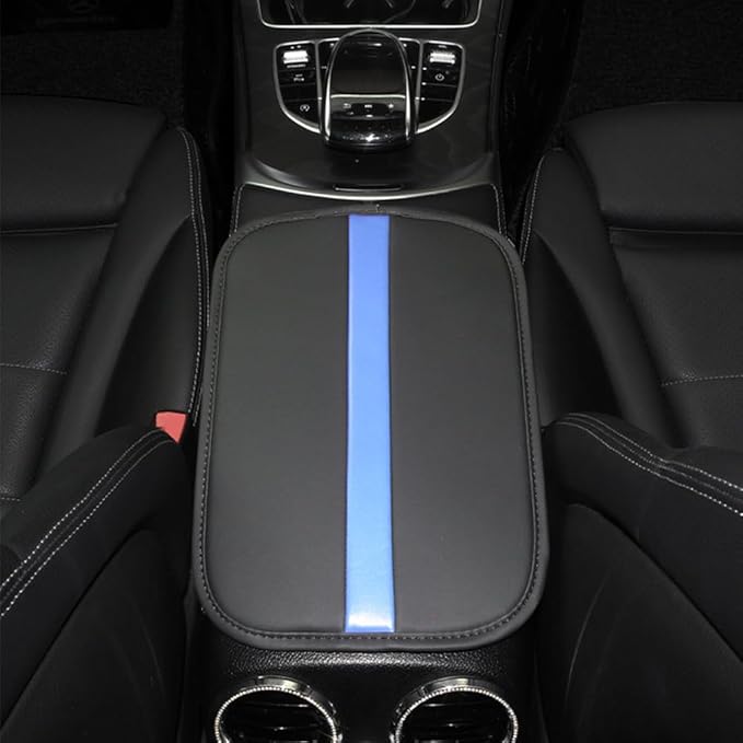 Car Armrest Seat Box Mat, PU Leather Center Console Cover, Universal Waterproof Car Interior Accessories, Arm Rest Box Protector Cushion Pad for Most Vehicle (Blue)